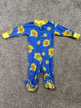 Kids Sunflower Print One-Piece Pajama - Blue & Yellow